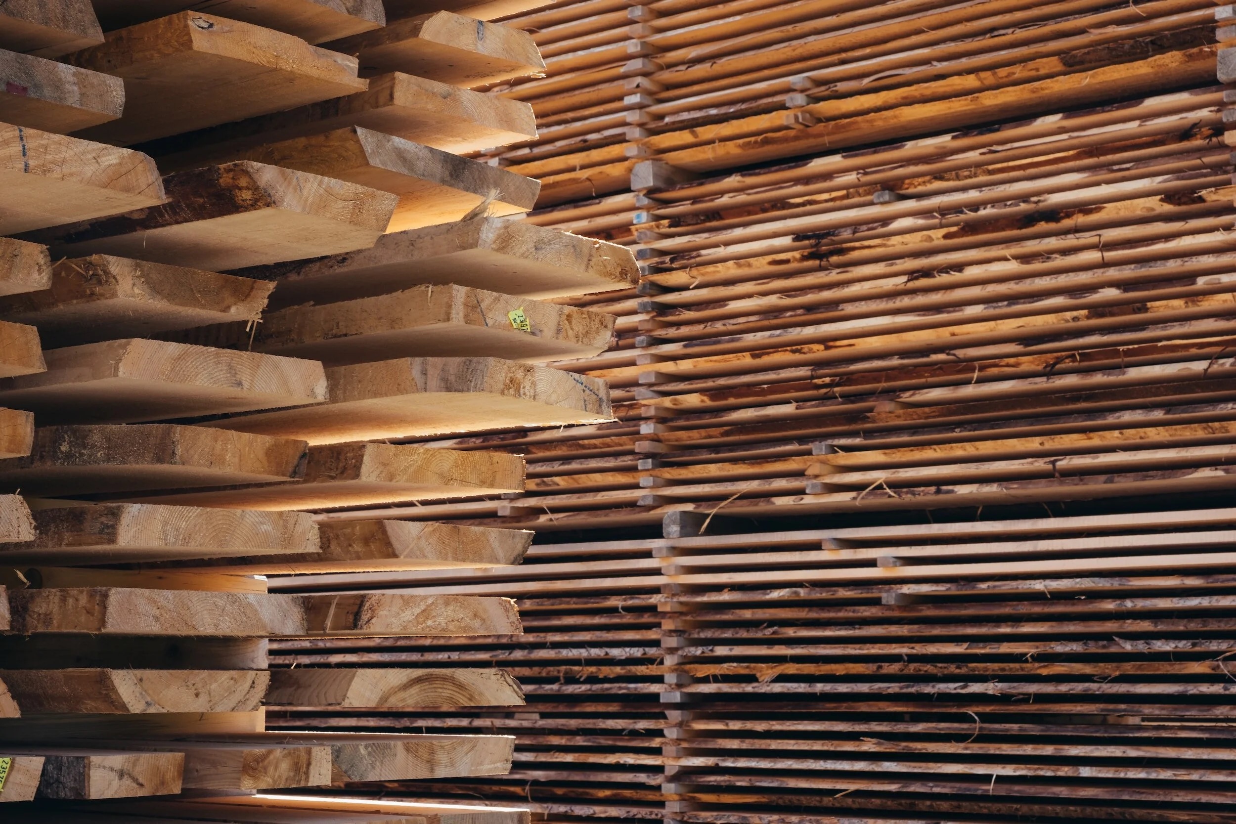 Stacked lumber in the ShepRidge shop