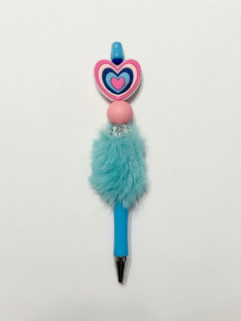 Aqua Heart Fluff handmade beaded pen