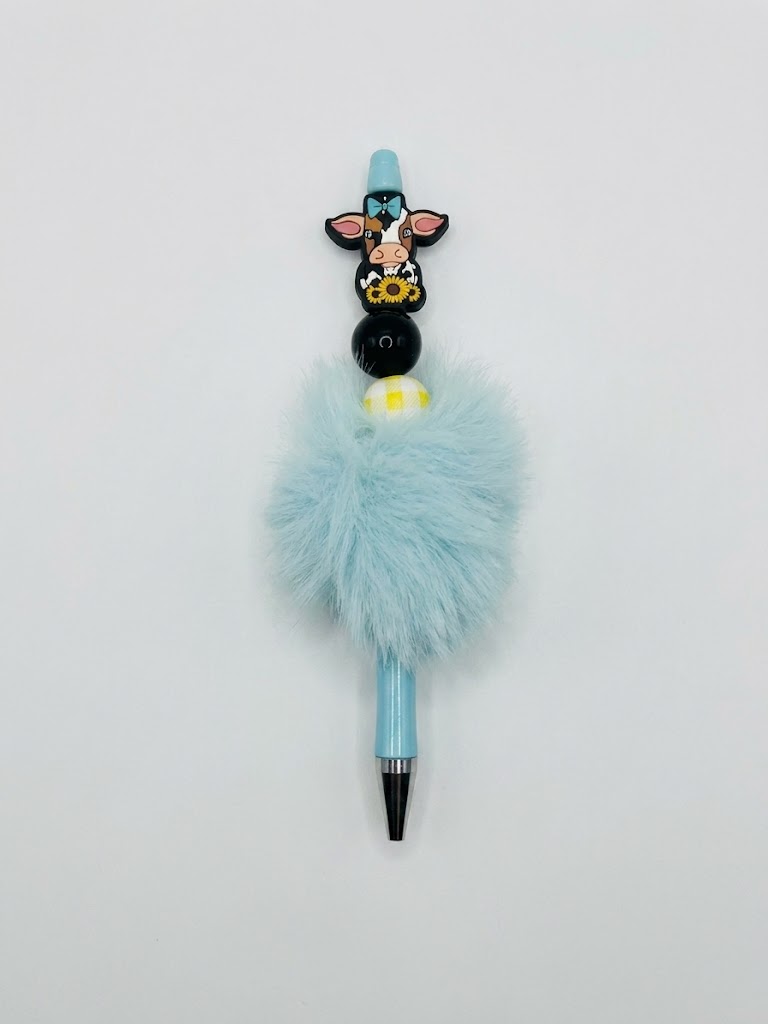 Gingham Cow handmade beaded pen