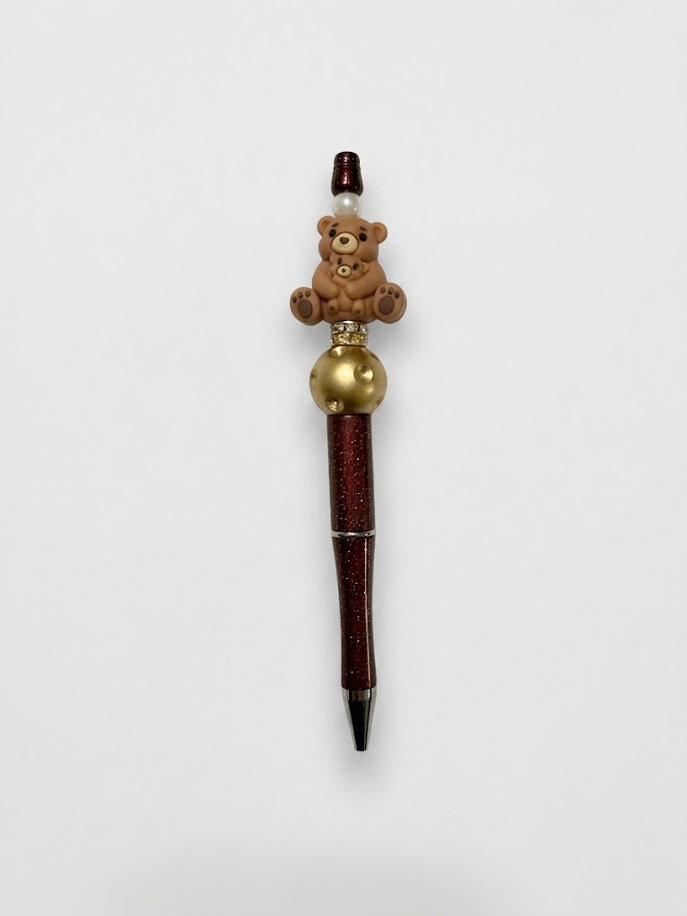 Honey Bear Hug handmade beaded pen