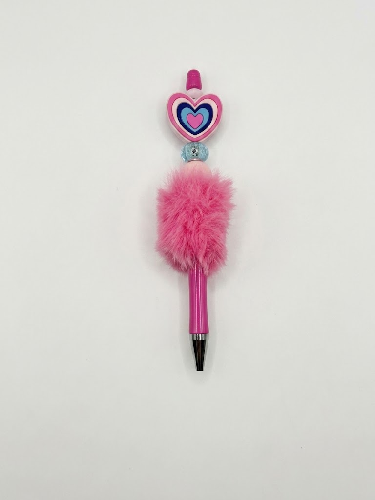 Nested Heart Fluff handmade beaded pen
