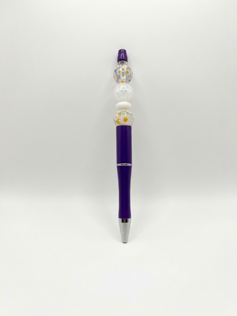 Purple Daisies handmade beaded pen
